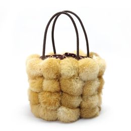 Rabbit hair bucket bag luxury fur handbag Autumn and winter ball bag Rex rabbit hair bag 231226