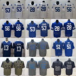 Men Football 53 Shaquille Leonard Jerseys 13 TY Hilton 56 Quenton Nelson 51 Kwity Paye 28 Jonathan Taylor Blue White Grey Team Stitching Turn Back The Clock Colour Rush