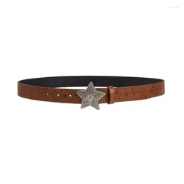 Belts Western Cowboy Waist Belt With Star Pattern Buckle Vintage Engraved Faux Leather Waistband Adjustable For Women Dropship