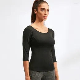Active Shirts Short Sleeve Tops Women Workout Shirt Sweat Absorption Yoga Tshirts Beauty Back Pack Jerseys Jogging Gym Blouse Pilates