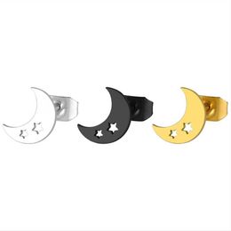Everfast 10pairs lot Sporty Black Gold Thick Moon Stainless Steel Earrings Minimalist Earring Simple Stars Studs Fashion Ear Jewel320G
