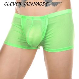 CLEVER-MENMODE Men's Low Rise Fine Mesh Breathable Open Range Briefs Transparent Sexy Drawers Mesh Raised Pocket Underwear 231226