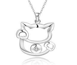 Plated sterling silver necklace 18 inches Lucky cat shape zircon pendant necklace DHSN591 925 silver plate Pendant Necklaces j1130118