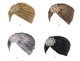 Fashion Women Turban Hat Head Wrap Lady Female Outdoor Casual Pleated Soft Velvet Hair Cover Cap with Brooch 4 Styles8515417