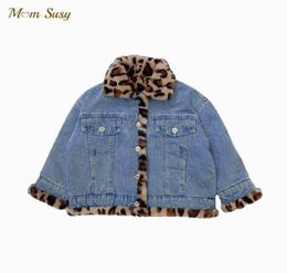 Jackets Baby Boy Girl Winter Jean Leopard Fur Reversible Jacket Thick Infant Toddler Child Coat Snow Suit Warm Clothes 110Y3383468