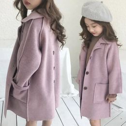 Весенне-зимнее детское мягкое длинное шерстяное пальто, толстые теплые куртки для девочек, верхняя одежда, ветрозащитная детская одежда, высокое качество 231225