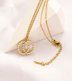 Never Fading 14K Gold Plated Luxury Brand Designer Pendants Necklaces Stainless Steel Double Letter Choker Pendant Necklace Chain 1106811