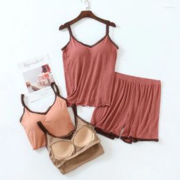 Women's Sleepwear Fdfklak Soft Female Summer Comfortable Pajamas With Chest Pad Sexy Sling Shorts Home Suit 2Pcs Lingerie