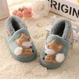 Kids Boys Girls Slippers Cartoon Fox Girls Home Shoes For Children Winter Boys Indoor Bedroom Slippers Warm Velvet Baby Boots 231226