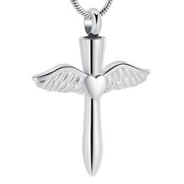 IJD12240 Stainless Steel Angel Wings Heart Cross Cremation Jewellery Pendant for Pet Human Memorial Ash Keepsake Necklace232A