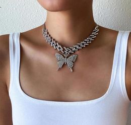 Fashion Choker Butterfly chain iced out cuban link chain necklace womens chocker hip hop Jewellery jewellery6947726