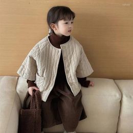 Jackets Girl Top Winter Korean Fashion Style Padded Coat Baby Solid Pit Striped Casual Jacket Long Sleeve Children Clothes