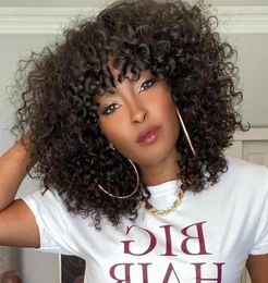 Kinky Curly Wig With Bangs Glueless Remy Brazilian Human Hair Short Bob Synthetic Full Lace Front Wigs For Black Women4779620