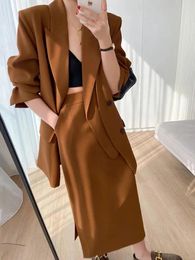 Work Dresses Elegant Office Blazer Women Suits High Waist Split Skirt 2 PC Sets Female Long Sleeve Loose Blazers For Spring 2024