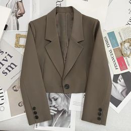 Autumn Winter Fashion Womens Blazer Korean Style Office Cropped Blazers Spring Women AllMatch Street Long Sleeve Suit Jacket 231225