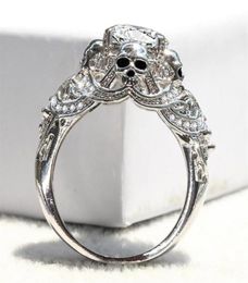 Luxury Skull Engagement Rings For Women Gothic Skeleton Classic Silver Color CZ Crystal Wedding Jewelry Drop Band258V5084377