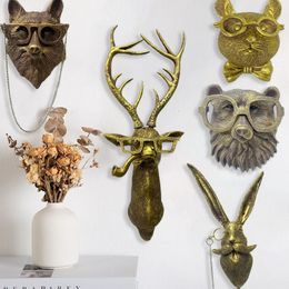 Wall Mounted Hooks Bronze Animal Deer Head Storage For Clothes Hat Scarf Rack Background Decorative Retro Figurines 231225