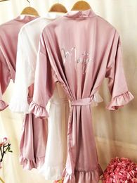 Women's Sleepwear Mauve Ruffles Robe Shorts Wedding Dresses Bridal Kimono Personalised Bridesmaid Nightgown Custom Team Bride Robes