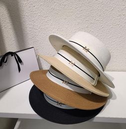 Letter Lady Straw Hats White Ribbon Wide Brim Hats with Slender Black Line Women Elegant Temperament Sunhats2912670