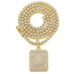 Hip Hop Large Size Dog Tag Full Crystal Rhinestone Pendant Necklaces Bling Bling Jewelry 24inch Tennis Chain For Men Women276x