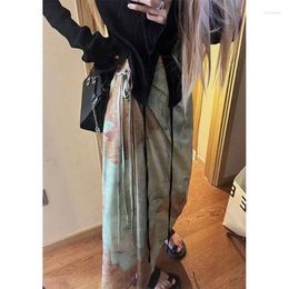 Skirts Vintage Oil Painting Print Skirt For Women Summer High Waist Thin Y2k A-line Mid-length Faldas Mujer