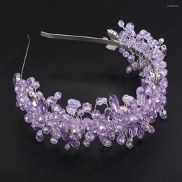 Headpieces Crystal Bridal Crown Headband For Women Handmade Purple Wedding Hair Accessories Party Jewelry Rhinestone Tiaras