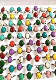 Bulk lots 100pcs lot Colour Mixed Retro Bronze Turquoise Stone Ring Women039s Natural Stone Sizes Adjusted Ring Girls Accessorie2578648
