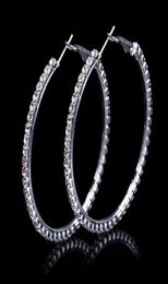 Hoop Huggie Fashion Ladies 50mm Bridal Silver Colour Crystal Diamante Rhinestone Round Earrings For Women Wedding Prom Accessorie9486465