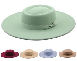 Fedora Hat Women Men large Brim Cap Woman Man Flat Top Hats Girls Ladies Fashion bowknot caps mens Trilby Chapeau Spring Autumn Wi3103406