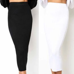 Women Knitted Autumn Bodycon Long Skirt Sexy Black White High Waist Tight Women Maxi Elegant Party Club Wear Pencil Skirts 231226