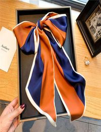 Scarves Bright Silk Skinny Scarf Lady Long Hairband Ribbon Bag Scarfs Tie Design Belt Striped Female Neck Hair Headband6800104