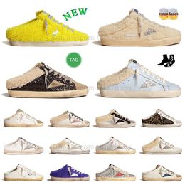 2024 fashion golden goosss slipper top old school mid-star fur furry fluffy dirty shoe dupe hi Star Slipper Womens Mens Super stars Suede room house Slides Flat sandals