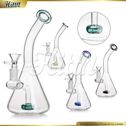 Glass Bong Dab Rig Oil Rig Showerhead Perc Bong Beaker Base Glass Water Pipe Simple Style Bent Neck Smoking Bubbler Pipe 8.7 Inches with 14mm Bowl