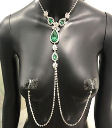 2020 Luxury Green Rhinestone Non Piercing Jewellery for Women Sexy Adult Body Nipple Chain Necklace5264463