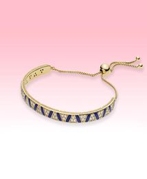 NEW Blue stripe Gold plated Bracelets Women Wedding Jewelry for 925 Sterling Silver Bracelet with Original box high quality2591043