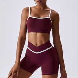 2024 Lu Align Set 2PCS Nude Splicing Suit Women's Gym Push-up Leggings Seamless Sportswear Fitness Shockproof Workout Clothing Yoga Lemon LL woman