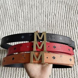 Luxury designer M Gold buckle Belt Fashion Genuine Leather Women Black red Belts For men Letter classical strap 105-125cm3286