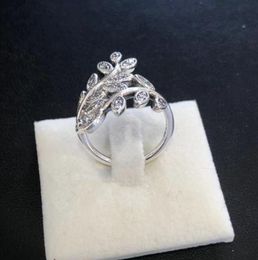 Wholesale-Leaf CZ Diamond Life Tree Ring with original box for Real 925 sterling silver Jewellery female retro ring3993524