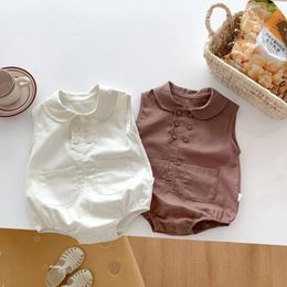 Rompers Summer Baby Sleeveless Cotton Bodysuit Solid Born Infant Pocket Vest Jumpsuit Toddler Boy Girl Clothes 0-24M