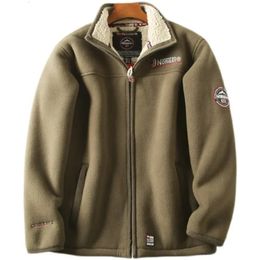 Winter Warm Mens Fleece Jacket Stand Collar Letter Embroidered Lambswool Outdoor Coat Plus Size Overcoat 231225