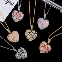 Broken Heart Necklaces Iced Out Pendant Hip Hop Jewellery Women Fashion Bling Necklace Crystal Rhinestone Love Charm Gold Silver Cha178t