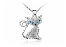 Colar com pingente em forma de gato, cristal da rovski fashion, fofo para aniversário, presente de noivado 5824915