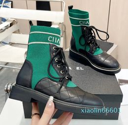 2023 Ankle Boots Platform Black Black and White Colorblock Flat Boots Size 35-41
