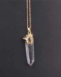 Goldcolor Druzy Gem Stone Clear White Crystal Point Pendant NecklaceDrusy Crystal Quartz pendant necklace6402427