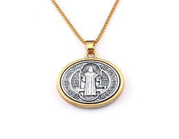 10pcs/lots Antique Gold St Benedict Medal Charm Pendant Necklaces For Male Jewellery Fashion Accessories Chain 23.6inches A-557d5948064