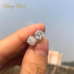 Wong Rain Classic 100 925 Silver Created Moissanite Gemstone Wedding Engagement Ear Studs Earrings Fine Jewellery Whole CX200623617091