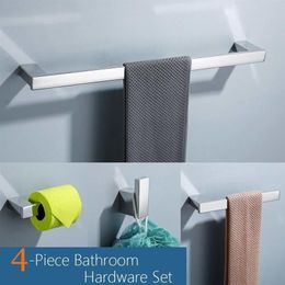 4-Piece Bathroom Accessory Set Stainless Steel Toilet Paper Holder Towel Bar Robe Hook Towel Holder Wall Mount Polished Finish LJ281O