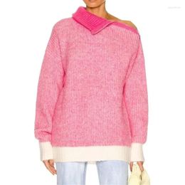 Women's Sweaters Sweater For Women 2023 Fall Wool Shoulder Zipper Turtleneck Soft Sweet Long Sleeve Pullover