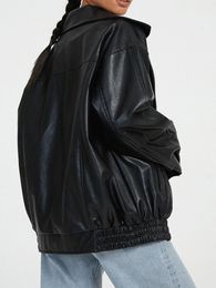 Leather Jacket for Women Oversized Faux Suede Fall Bomber Jacket 90s Aesthetic Plus Size Motorcycle Biker Coat 231226