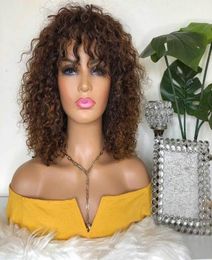 BrownBlack Color Brazilian Short Curly Lace Front Wigs For Black Women Pre Plucked With Bangs Synthetic Bob Frontal Wig7148157